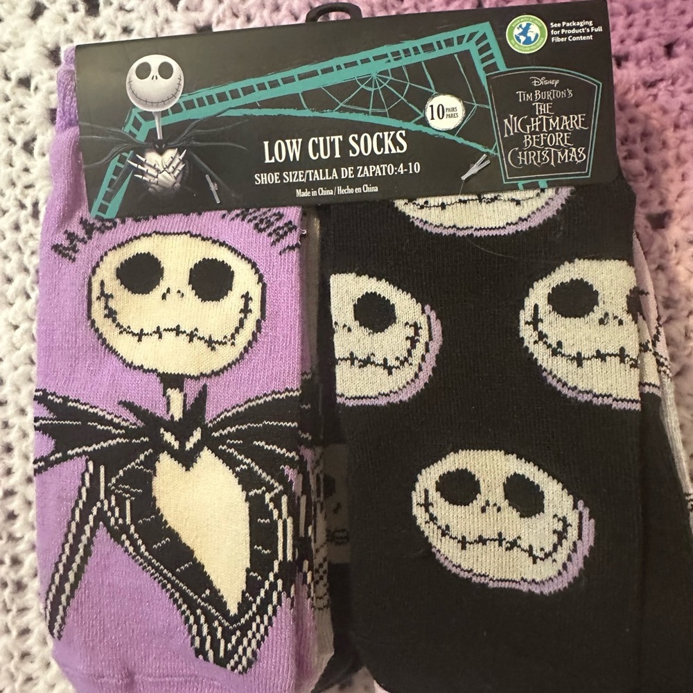 Disney The Nightmare Before Christmas Low Cut Socks - Purple, Black, Gray, White